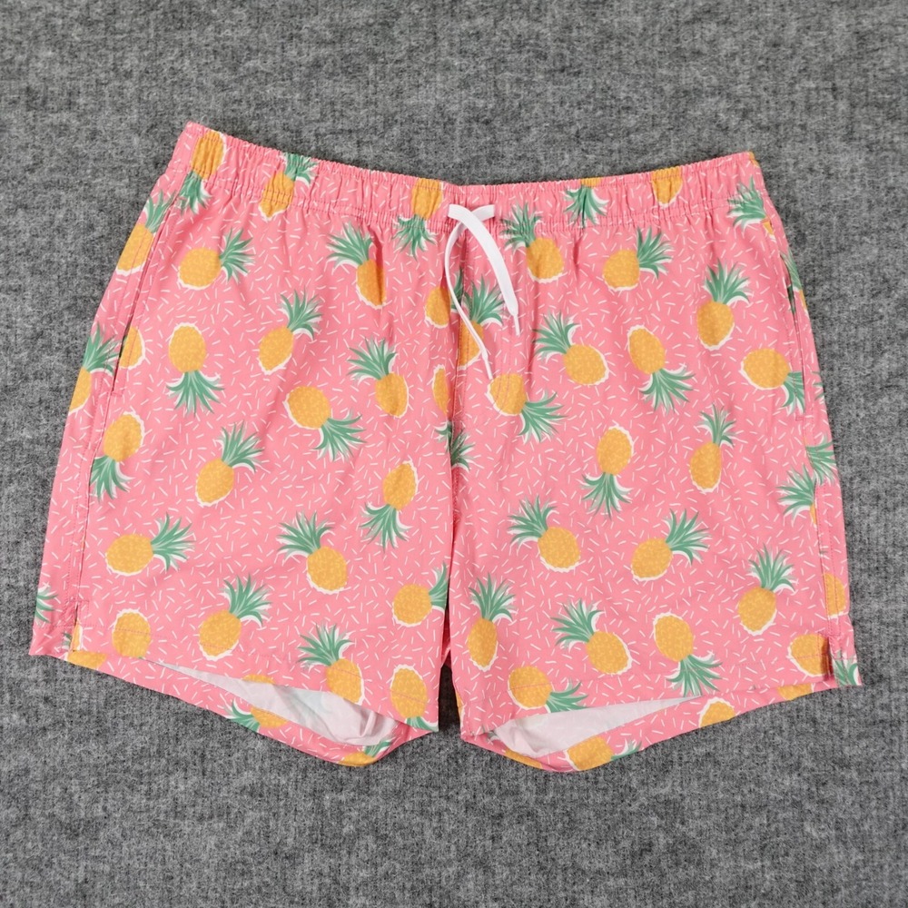 Bear Bottom Swim Trunk Mens 2XL Pink Pineapple Print Mesh Lined Pool Beach